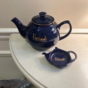 VTG HARRODS OF LONDON LARGE TEAPOT BY JAMES SADLER W/TEA BAG HOLDER - Like New
